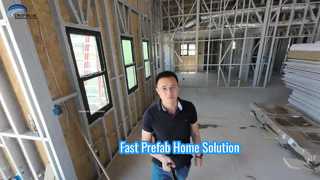 মার্কিন prefab হালকা ইস্পাত ফ্রেম ঘর একক পরিবারের বাড়িতে